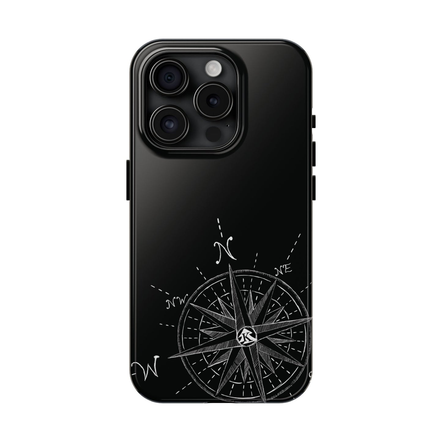 The True North black Phone Case featuring illustrated vintage compass rose by Kempain-iPhone 15 Pro.
