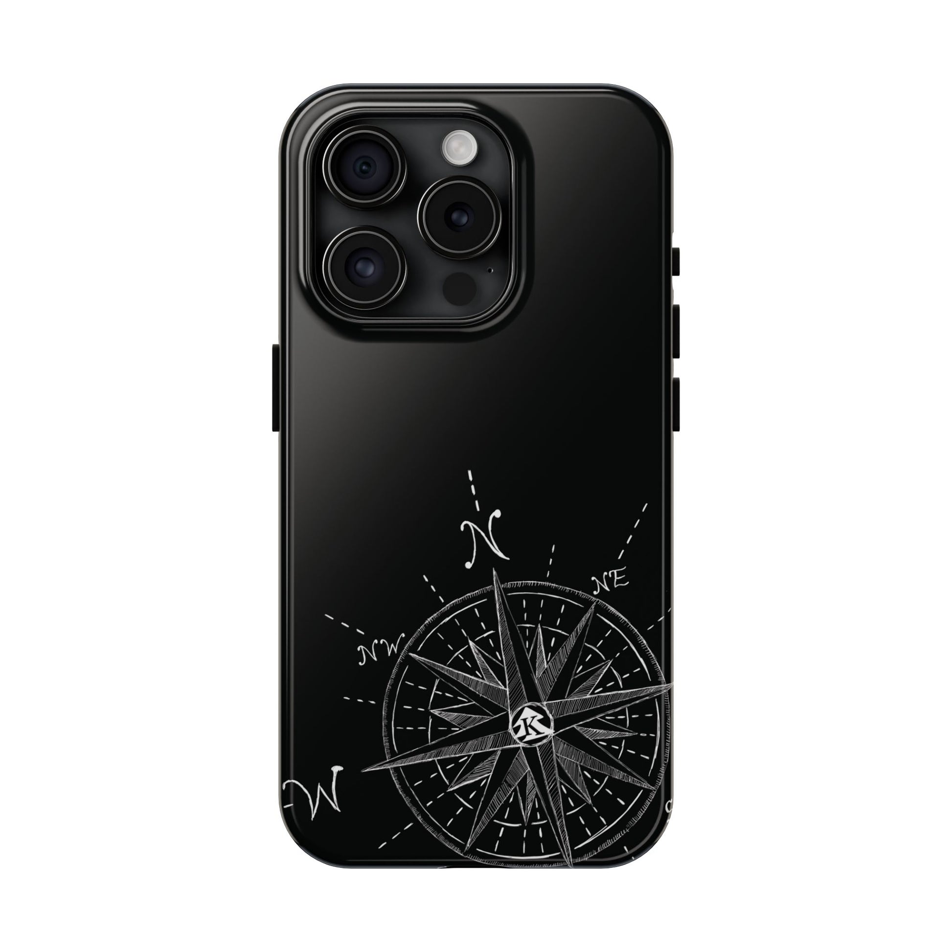 The True North black Phone Case featuring illustrated vintage compass rose by Kempain-iPhone 15 Pro.