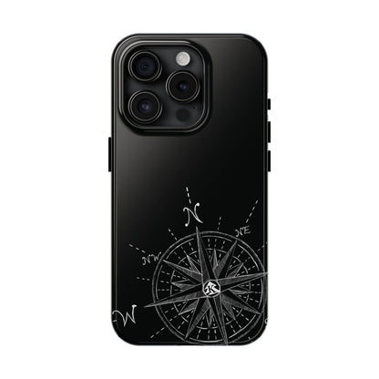 The True North black Phone Case featuring illustrated vintage compass rose by Kempain-iPhone 15 Pro.