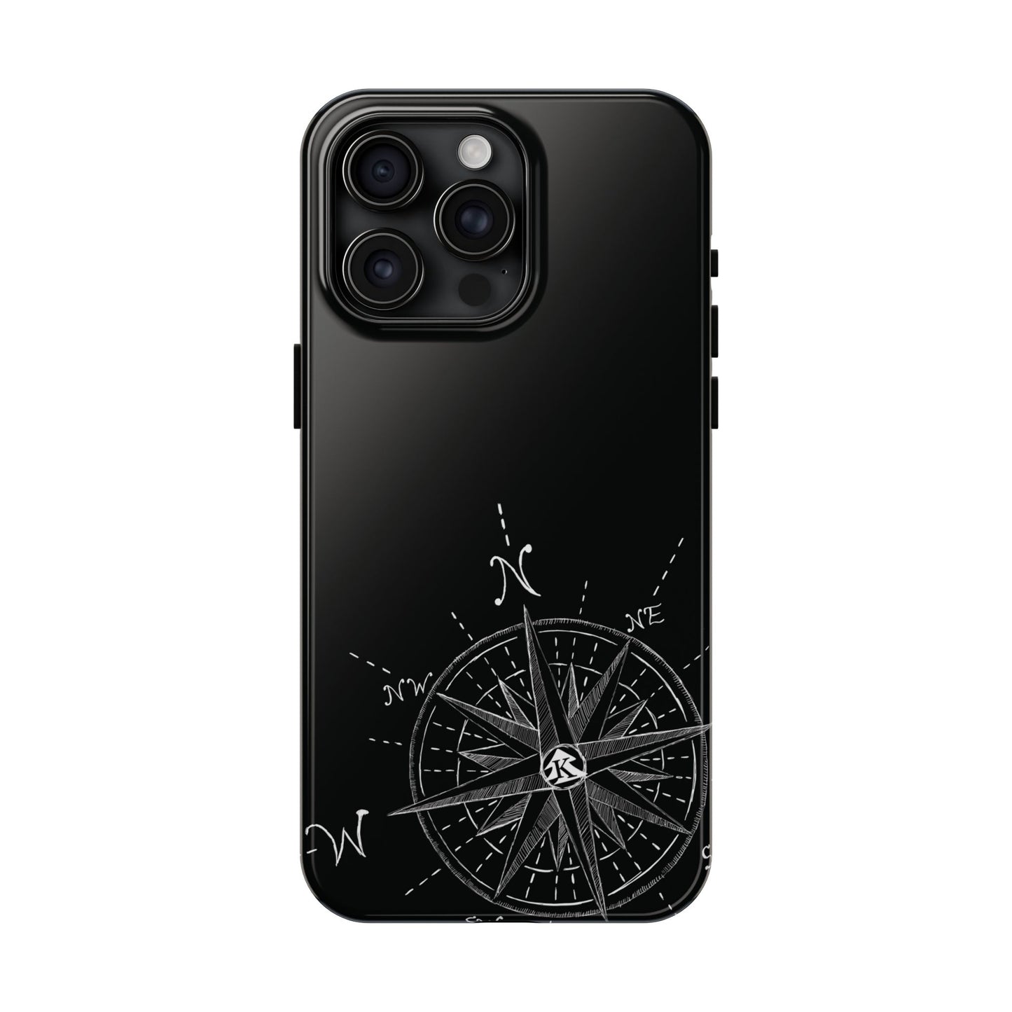 The True North black Phone Case featuring illustrated vintage compass rose by Kempain-iPhone 15 Pro Max.