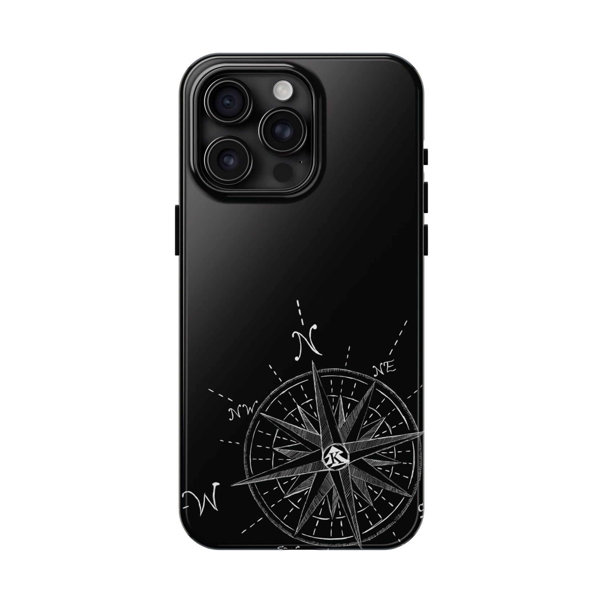 The True North black Phone Case featuring illustrated vintage compass rose by Kempain-iPhone 15 Pro Max.