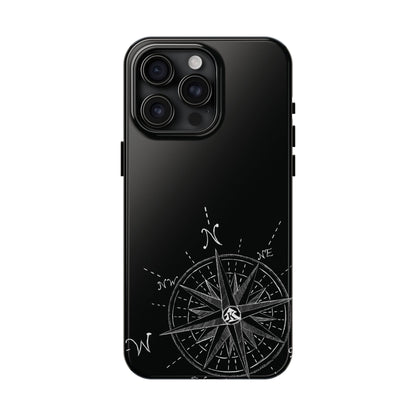 The True North black Phone Case featuring illustrated vintage compass rose by Kempain-iPhone 15 Pro Max.