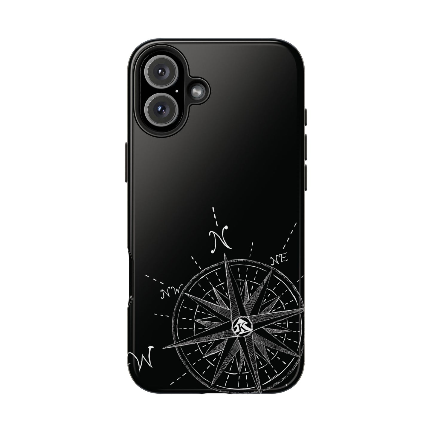 The True North black Phone Case featuring illustrated vintage compass rose by Kempain-iPhone 16 Plus.