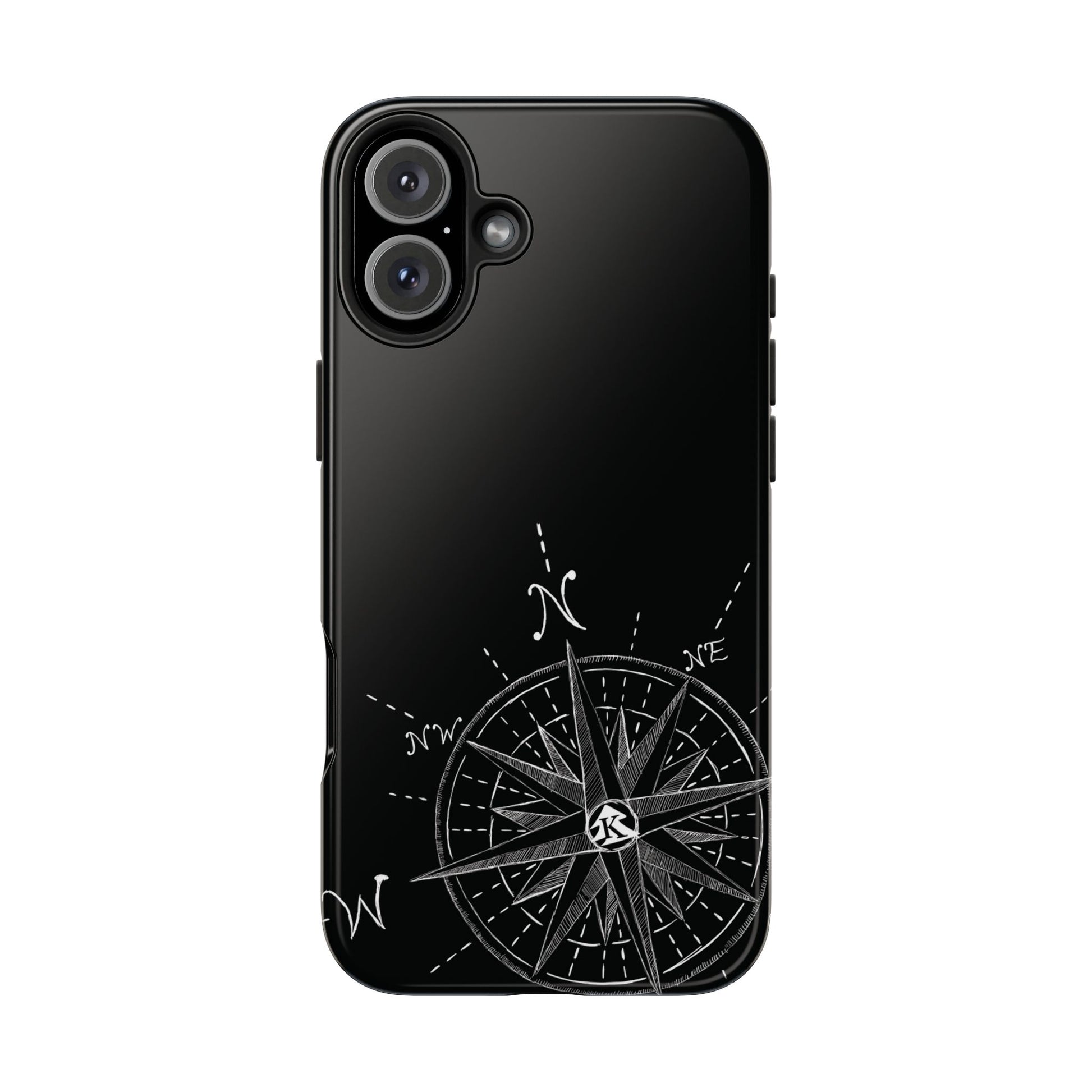 The True North black Phone Case featuring illustrated vintage compass rose by Kempain-iPhone 16 Plus.