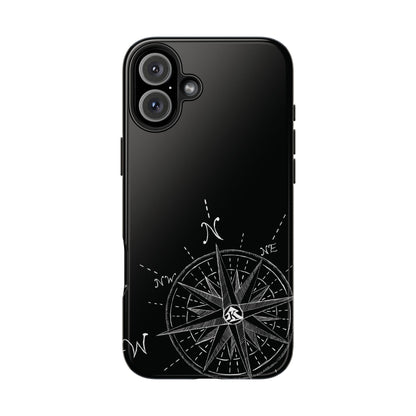 The True North black Phone Case featuring illustrated vintage compass rose by Kempain-iPhone 16 Plus.