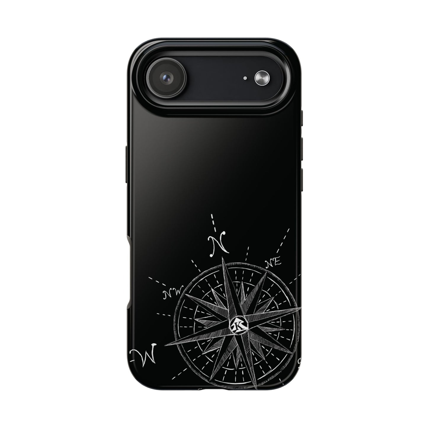 The True North black Phone Case featuring illustrated vintage compass rose by Kempain-iPhone 17 Air.