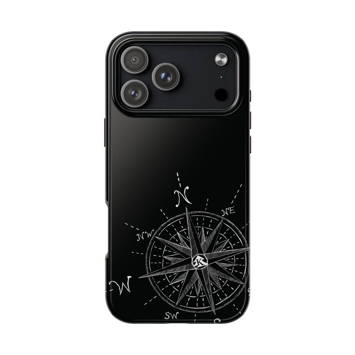 The True North black Phone Case featuring illustrated vintage compass rose by Kempain-iPhone 17 Pro Max.