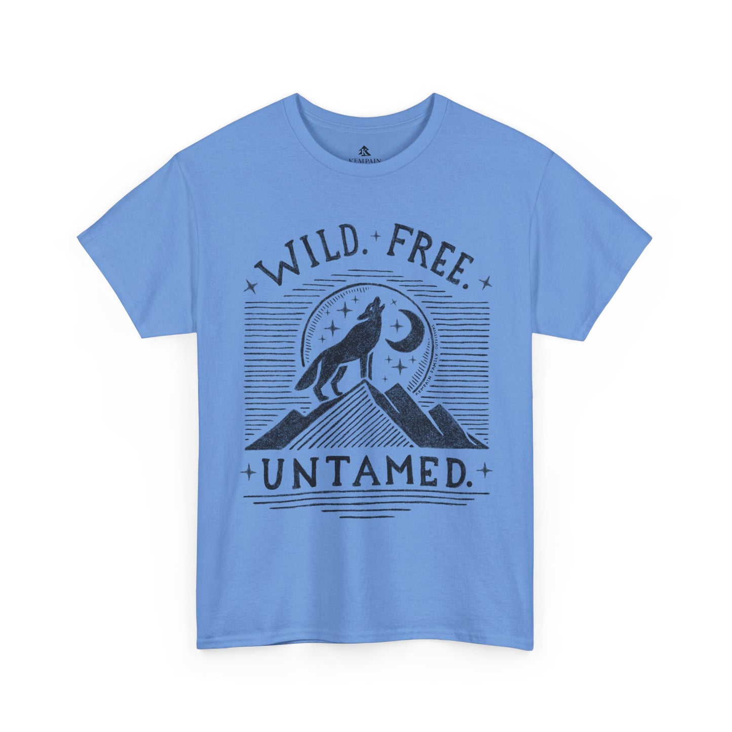 The Untamed Wolf 100 percent cotton Women’s T-Shirt by Kempain, in Carolina Blue, available in sizes Small through 5XL.