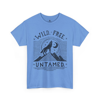The Untamed Wolf 100 percent cotton Women’s T-Shirt by Kempain, in Carolina Blue, available in sizes Small through 5XL.