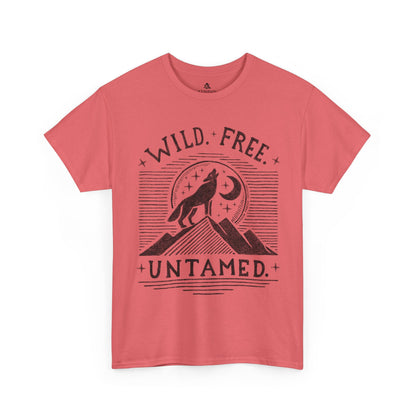 The Untamed Wolf 100 percent cotton Women’s T-Shirt by Kempain, in Coral Silk, available in sizes Small through 5XL.