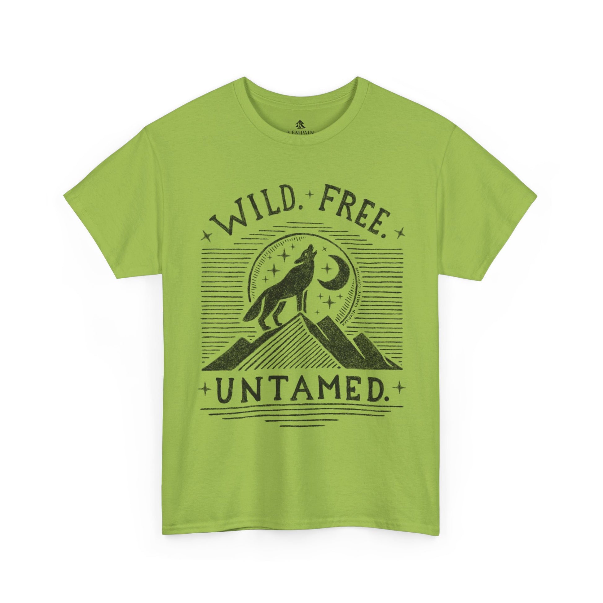 The Untamed Wolf 100 percent cotton Women’s T-Shirt by Kempain, in Kiwi, available in sizes Small through 5XL.