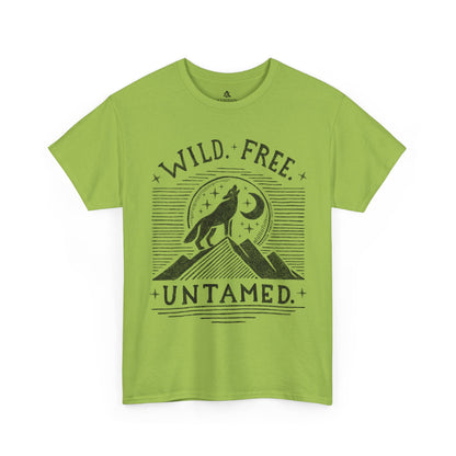 The Untamed Wolf 100 percent cotton Women’s T-Shirt by Kempain, in Kiwi, available in sizes Small through 5XL.