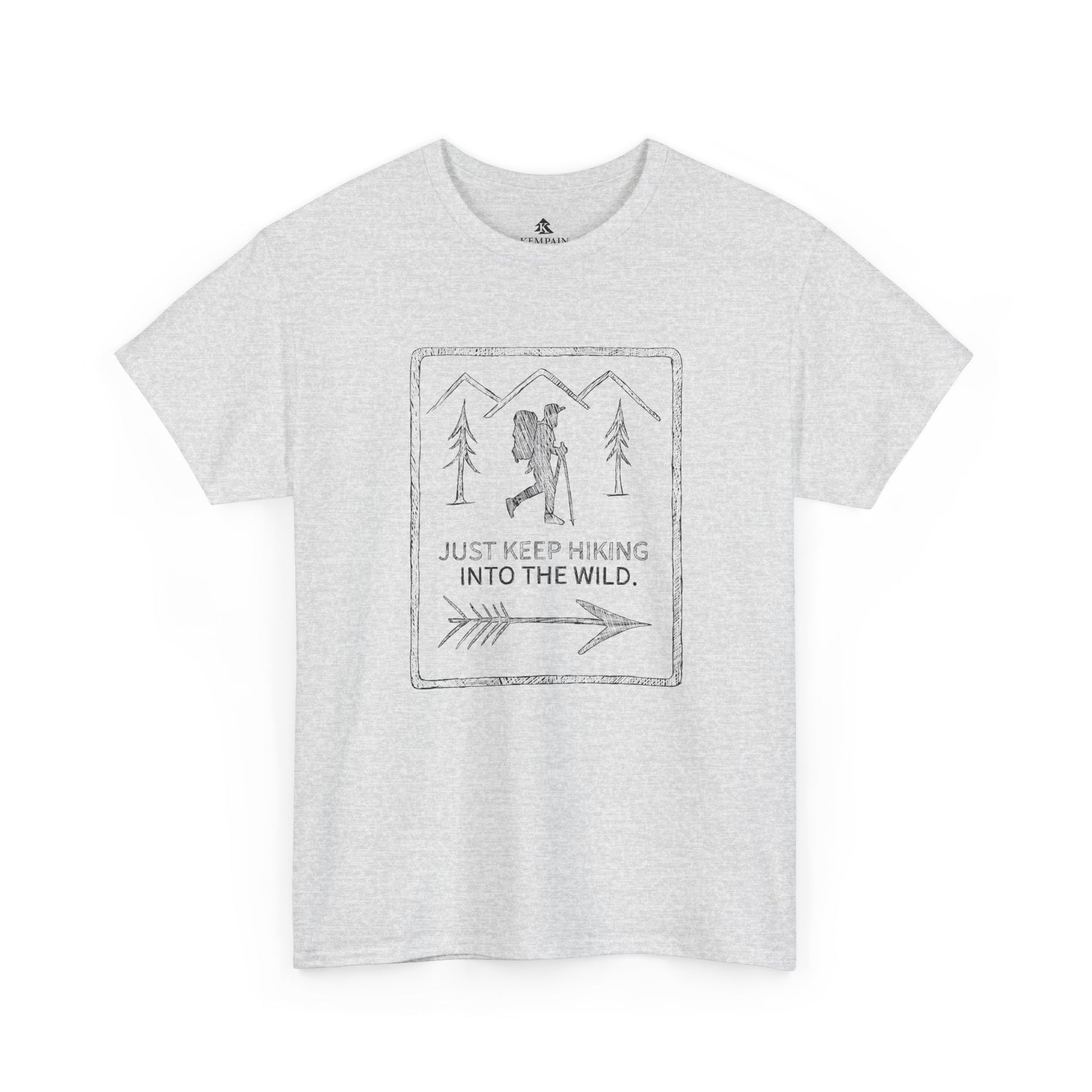 The Wilderness Trek 100 percent cotton T-Shirt by Kempain, Ash, available in sizes Small through 5XL.