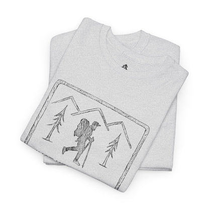 The Wilderness Trek 100 percent cotton T-Shirt by Kempain, available in sizes Small through 5XL folded on white background.