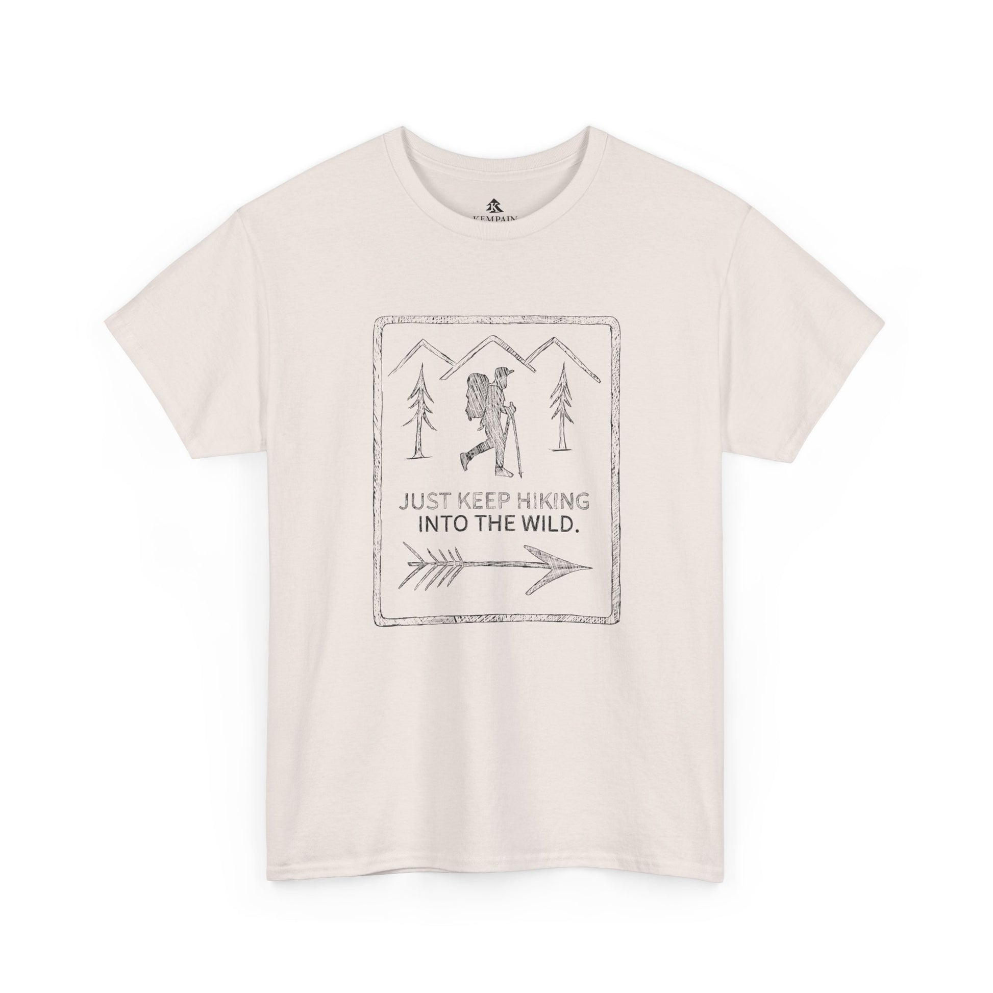 The Wilderness Trek 100 percent cotton T-Shirt by Kempain-Ice Grey, available in sizes Small through 5XL.