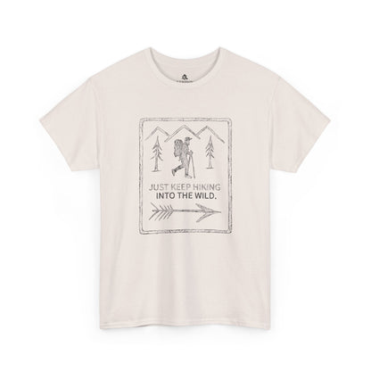 The Wilderness Trek 100 percent cotton T-Shirt by Kempain-Ice Grey, available in sizes Small through 5XL.