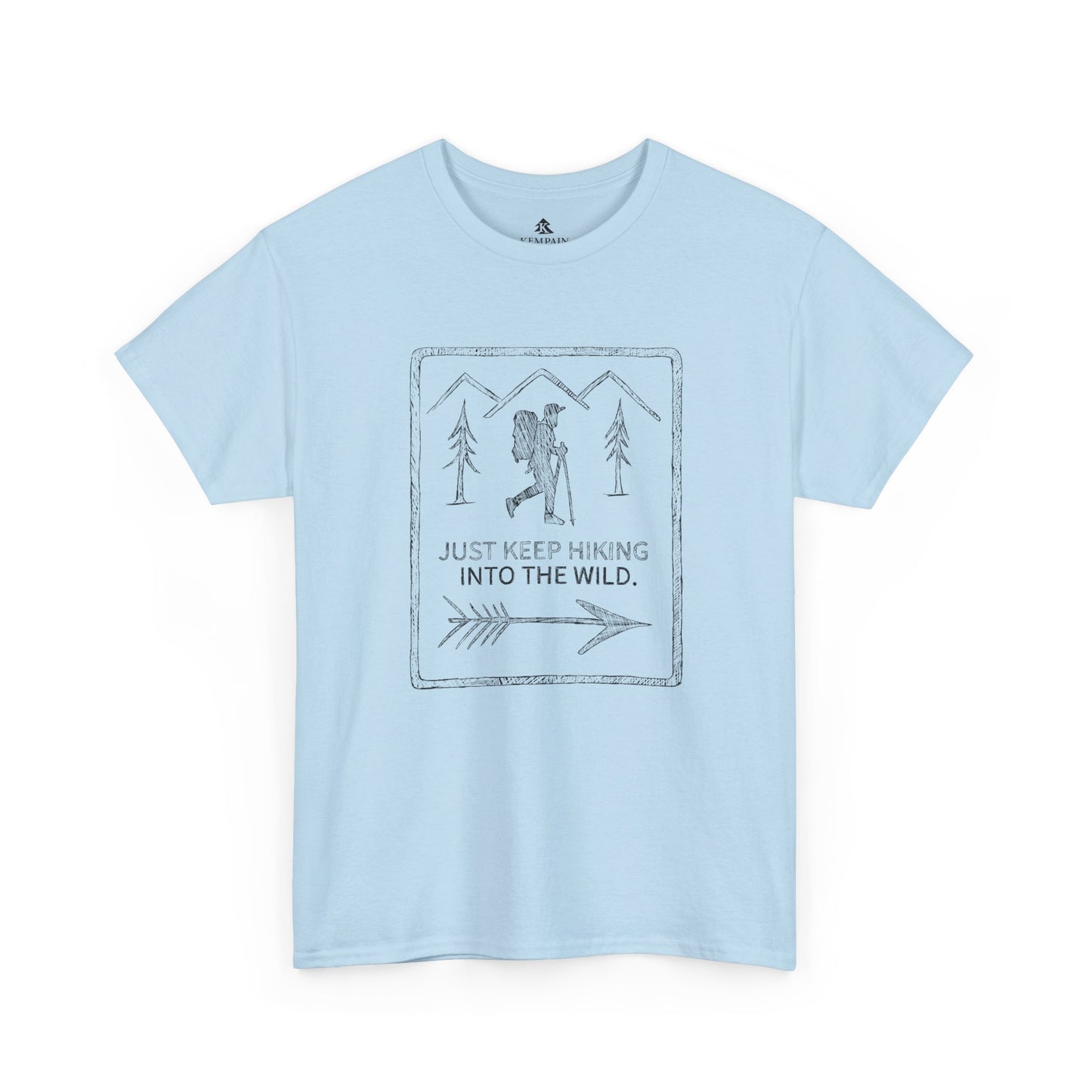 The Wilderness Trek 100 percent cotton T-Shirt by Kempain, Light Blue, available in sizes Small through 5XL.