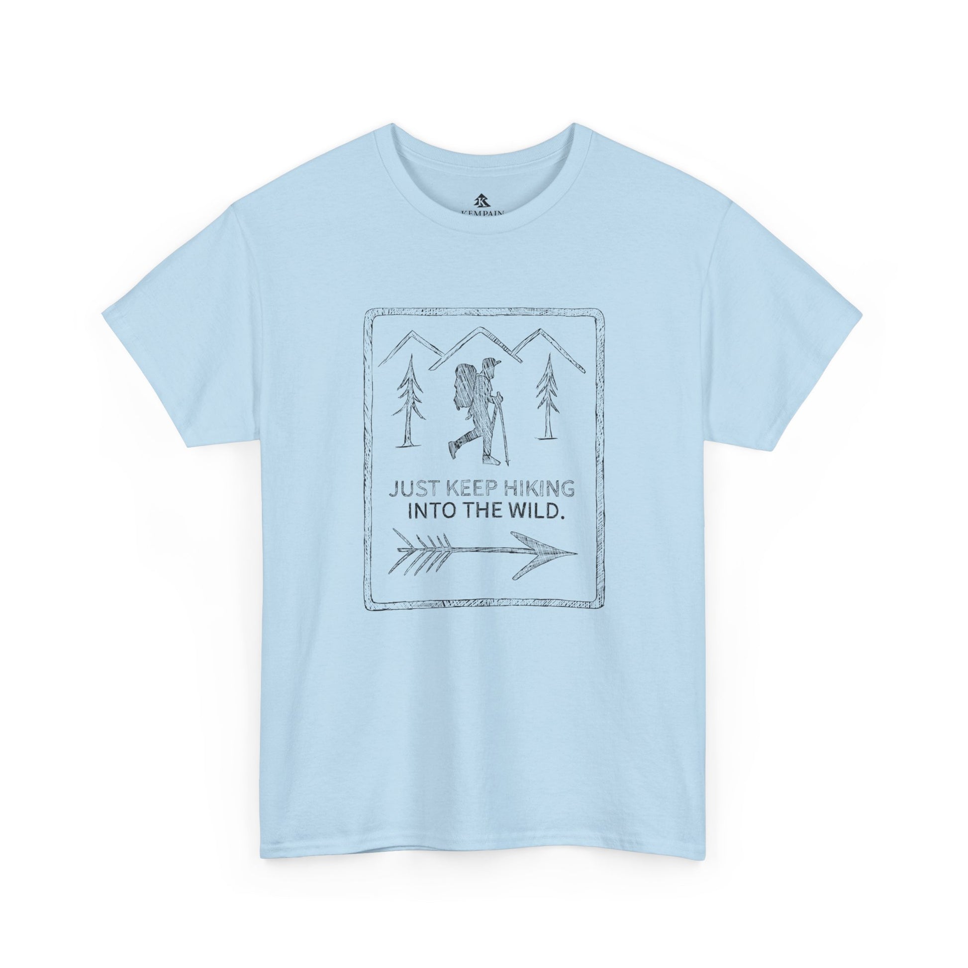 The Wilderness Trek 100 percent cotton T-Shirt by Kempain, Light Blue, available in sizes Small through 5XL.