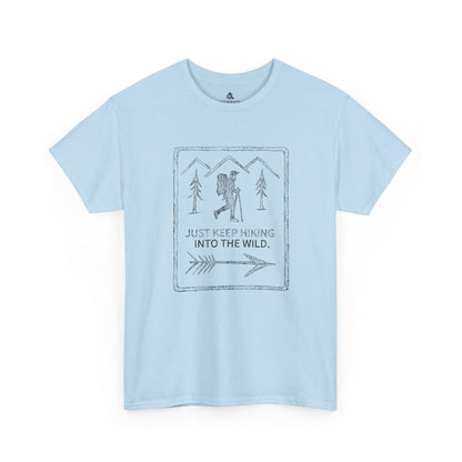 The Wilderness Trek 100 percent cotton T-Shirt by Kempain, Light Blue, available in sizes Small through 5XL.