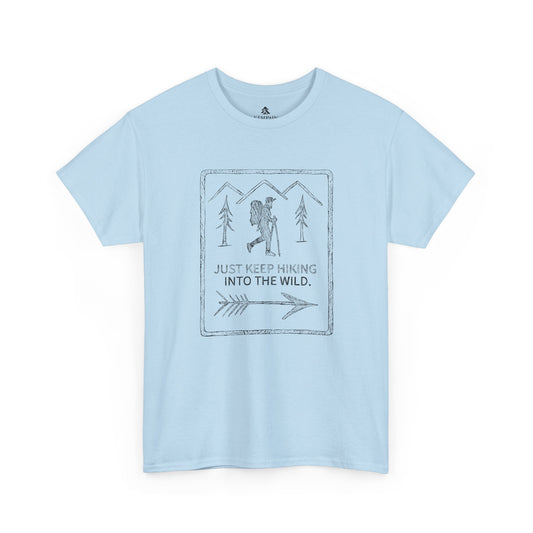 The Wilderness Trek 100 percent cotton T-Shirt by Kempain, Light Blue, available in sizes Small through 5XL.