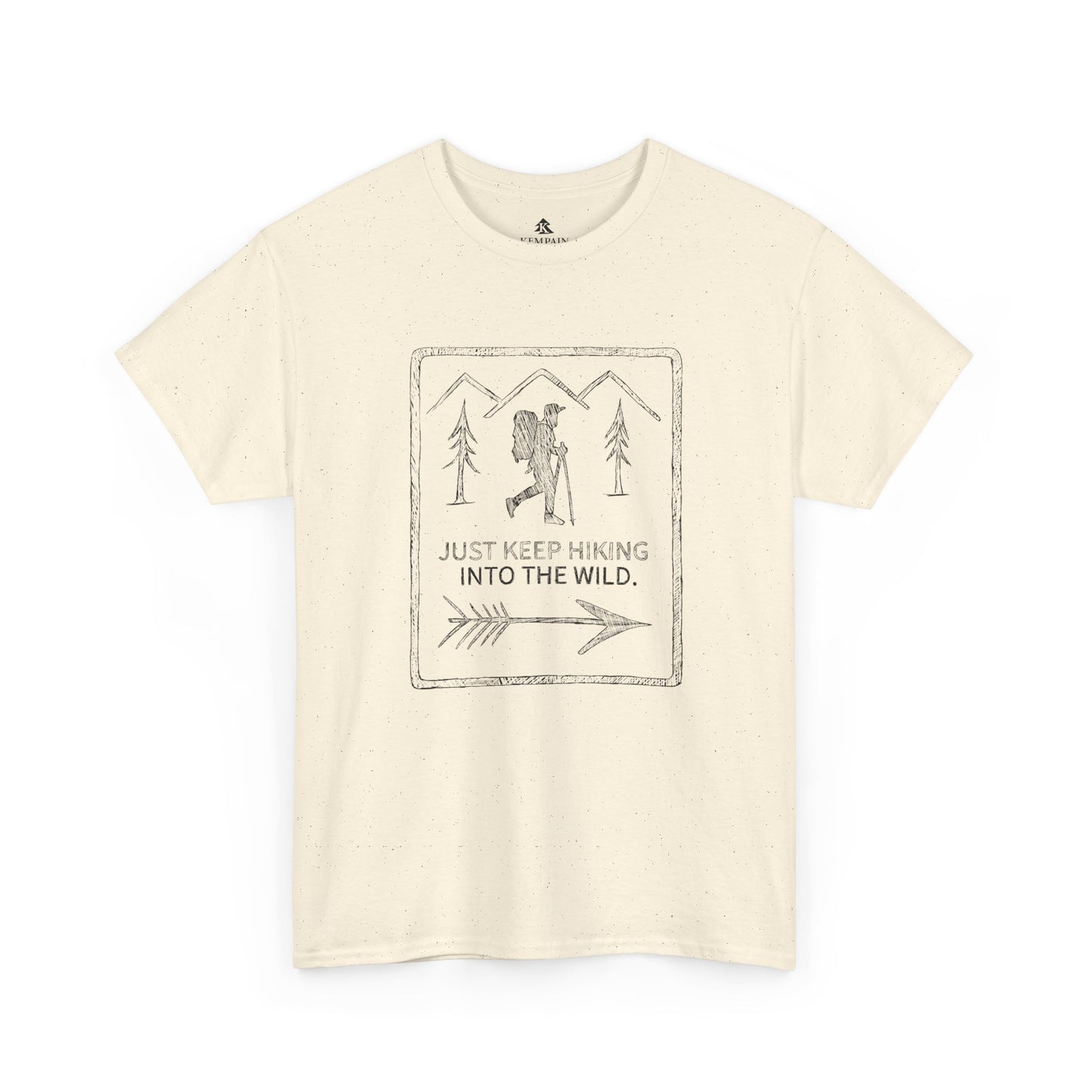 The Wilderness Trek 100 percent cotton T-Shirt by Kempain, Natural color, available in sizes Small through 5XL.