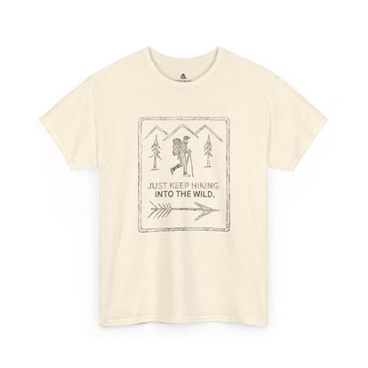 The Wilderness Trek 100 percent cotton T-Shirt by Kempain, Natural color, available in sizes Small through 5XL.
