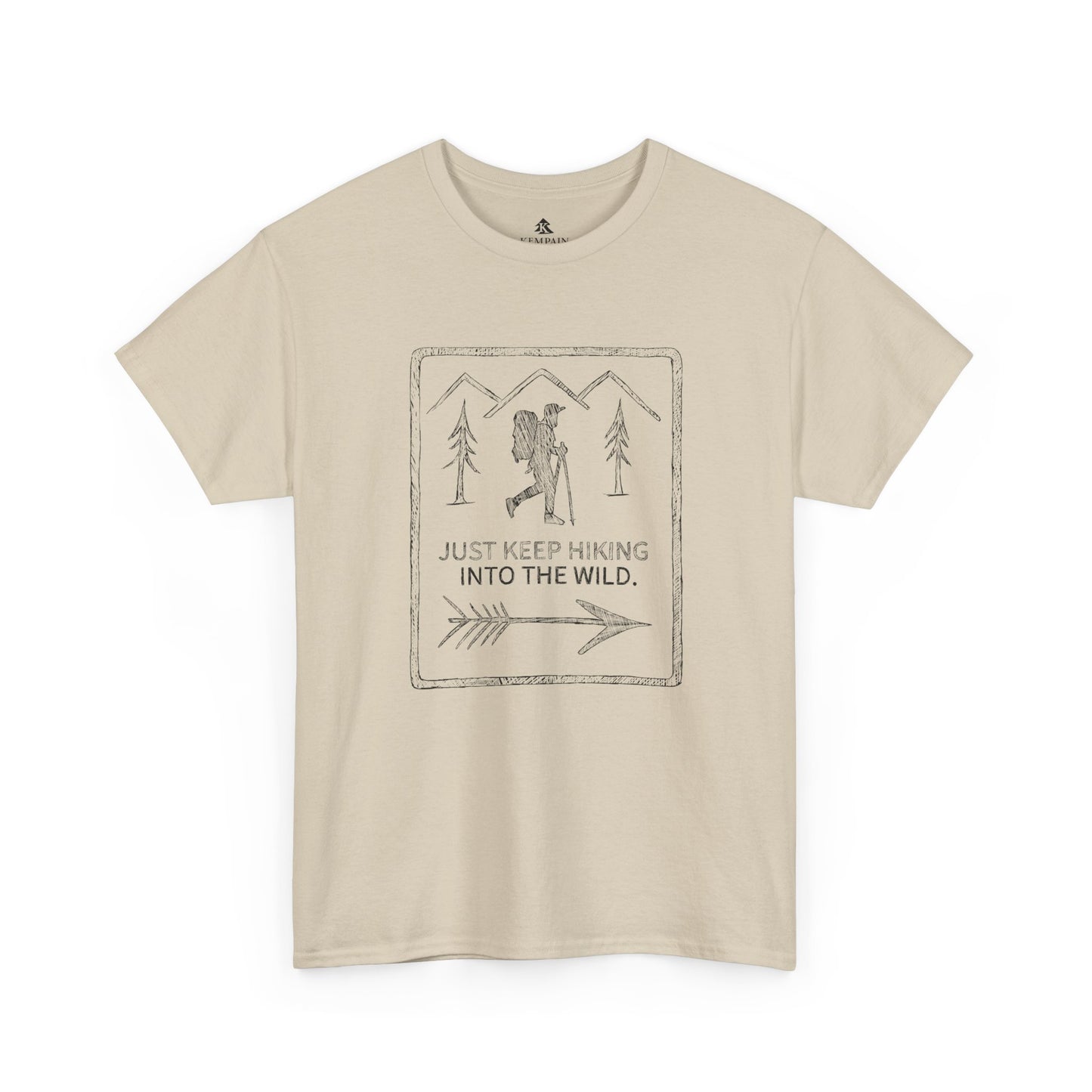 The Wilderness Trek 100 percent cotton T-Shirt by Kempain, Sand, available in sizes Small through 5XL.