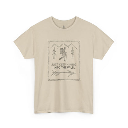The Wilderness Trek 100 percent cotton T-Shirt by Kempain, Sand, available in sizes Small through 5XL.