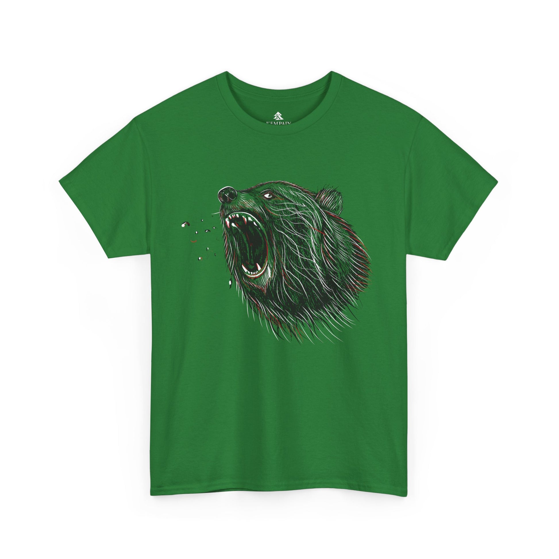 Turf Green Roaring Bear T-shirt unisex nature and wildlife graphic tee on white background by Kempain.