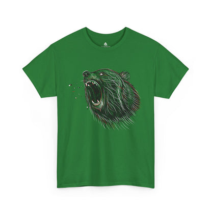 Turf Green Roaring Bear T-shirt unisex nature and wildlife graphic tee on white background by Kempain.