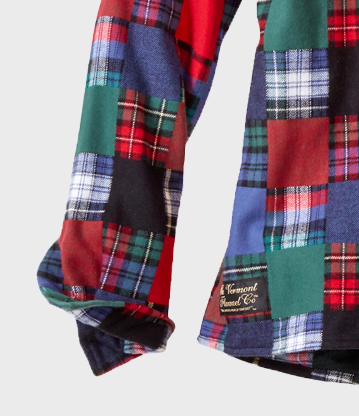 Women's Patchwork plaid Vermont Flannel Shirt with a visible brand label on a white background