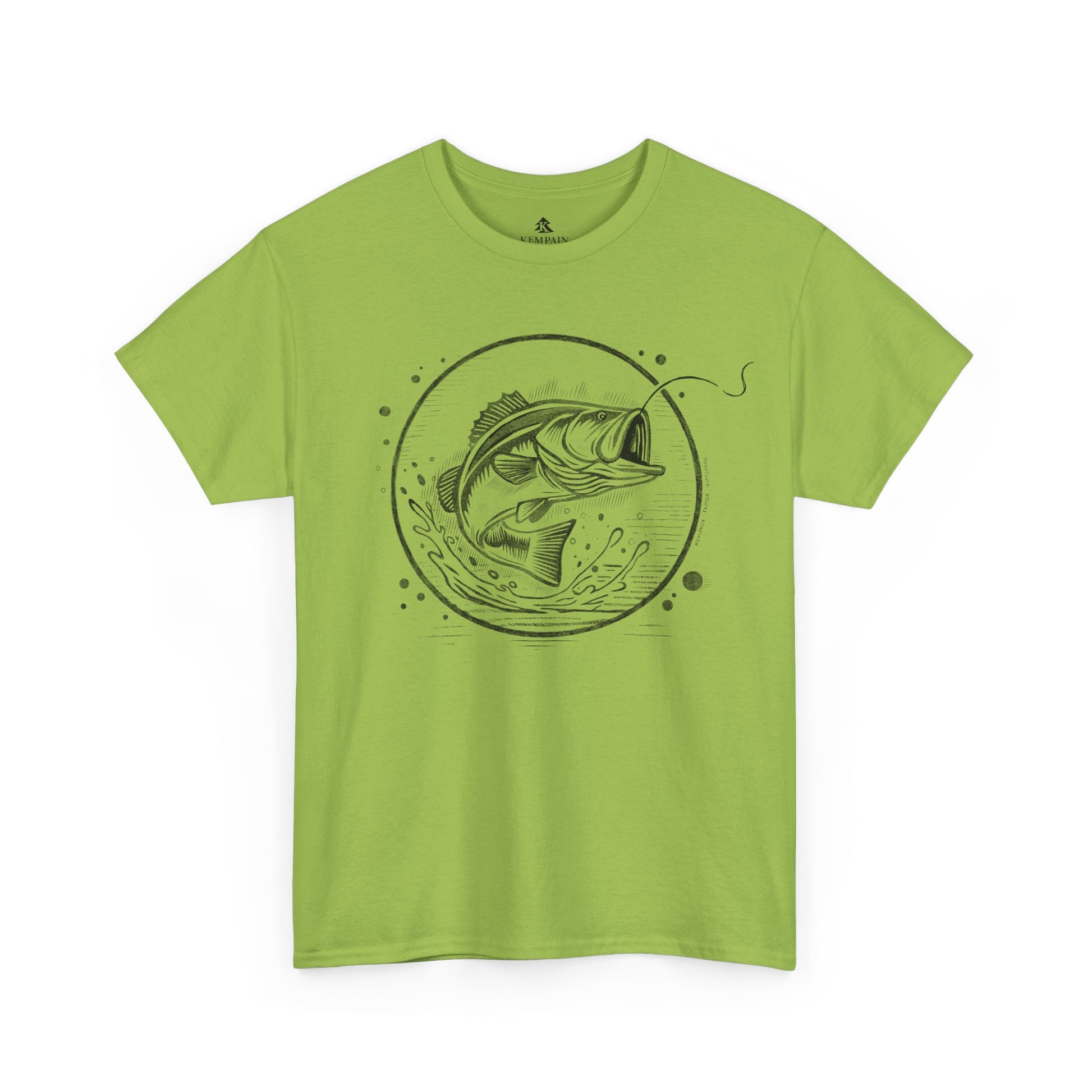 Bass Jumping Geometric Tee in ice green on a white background, showcasing a dynamic fish design for outdoor adventurers and nature lovers.