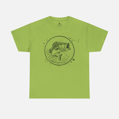 Bass Jumping Geometric Tee in ice green on a white background, showcasing a dynamic fish design for outdoor adventurers and nature lovers.