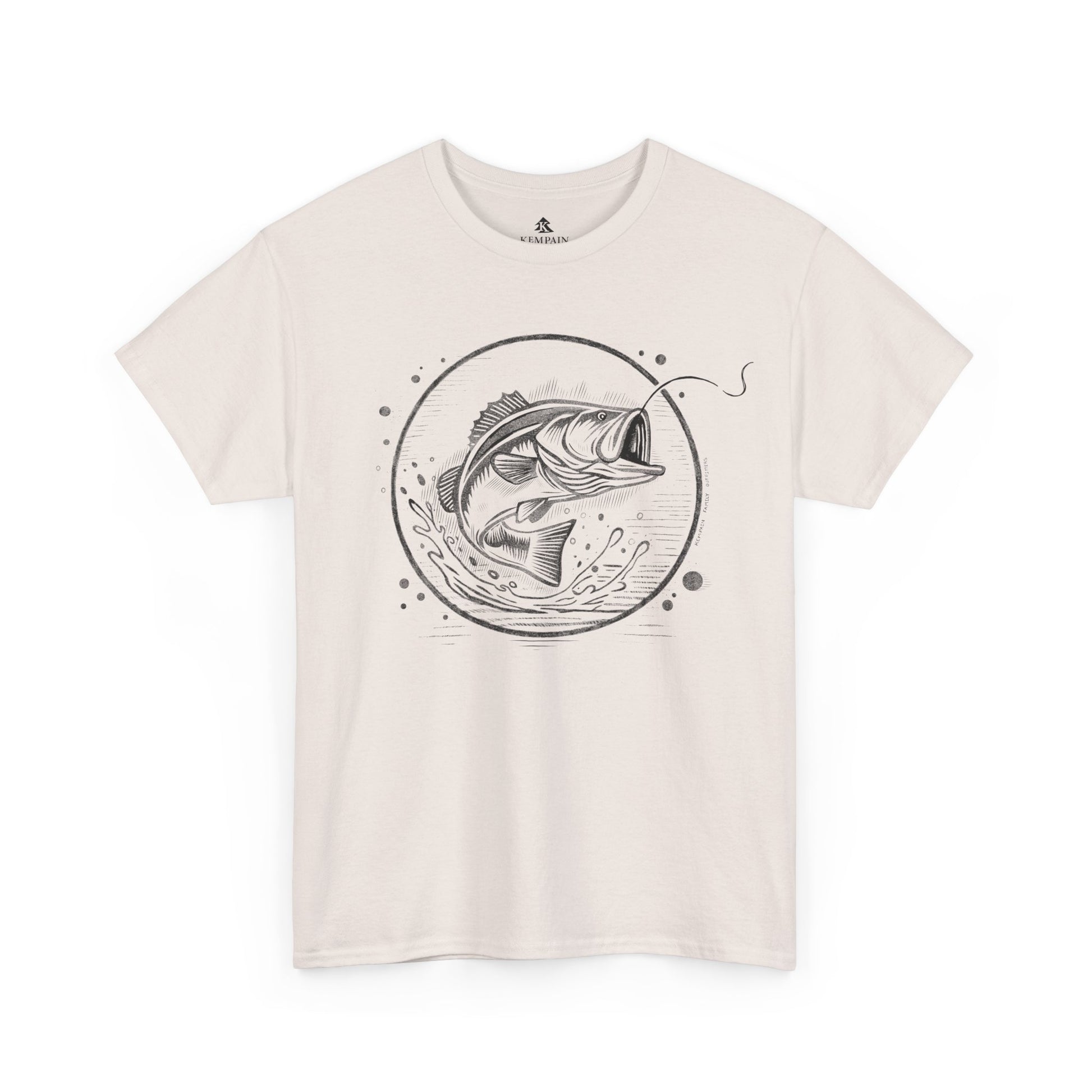 Bass Jumping Geometric Tee in ice grey on a white background, showcasing a dynamic fish design for outdoor adventurers and nature lovers.