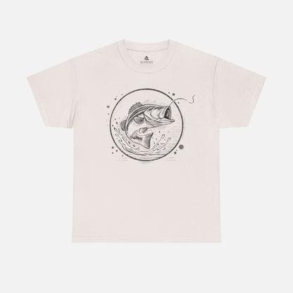 Bass Jumping Geometric Tee in ice grey on a white background, showcasing a dynamic fish design for outdoor adventurers and nature lovers.