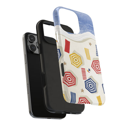 Exploded view of Beach Umbrellas Phone Case showing the impact-resistant shell and inner rubber liner, designed for premium protection.