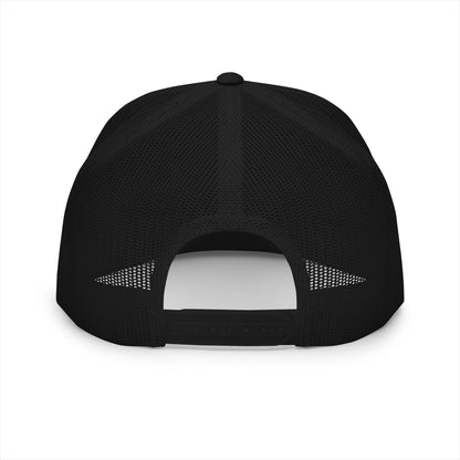 Back of trucker cap showing the black mesh fabric and adjustable size.
