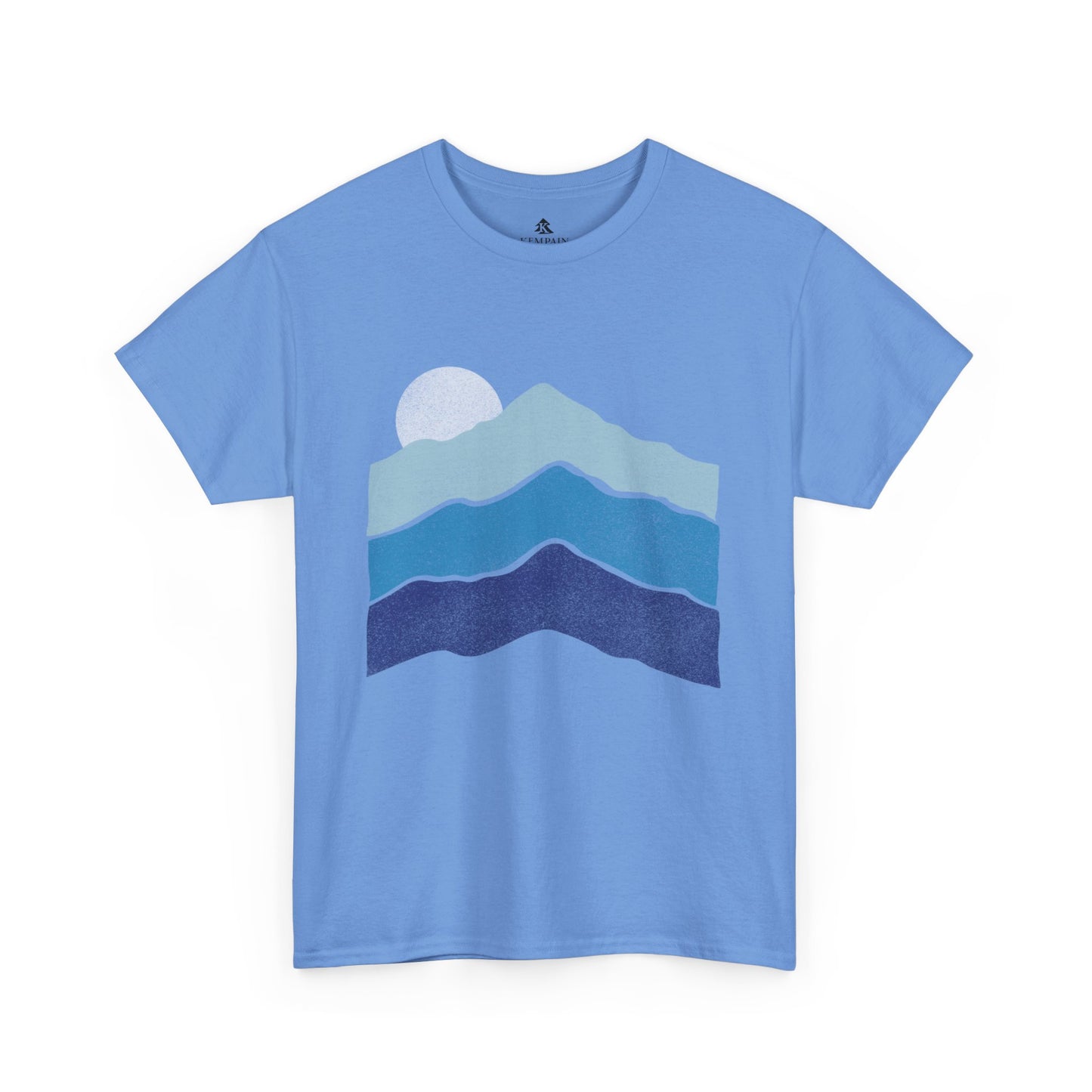 Blue Mountain Ridge Fade T-Shirt laid flat on white background, front view, in carolina blue.