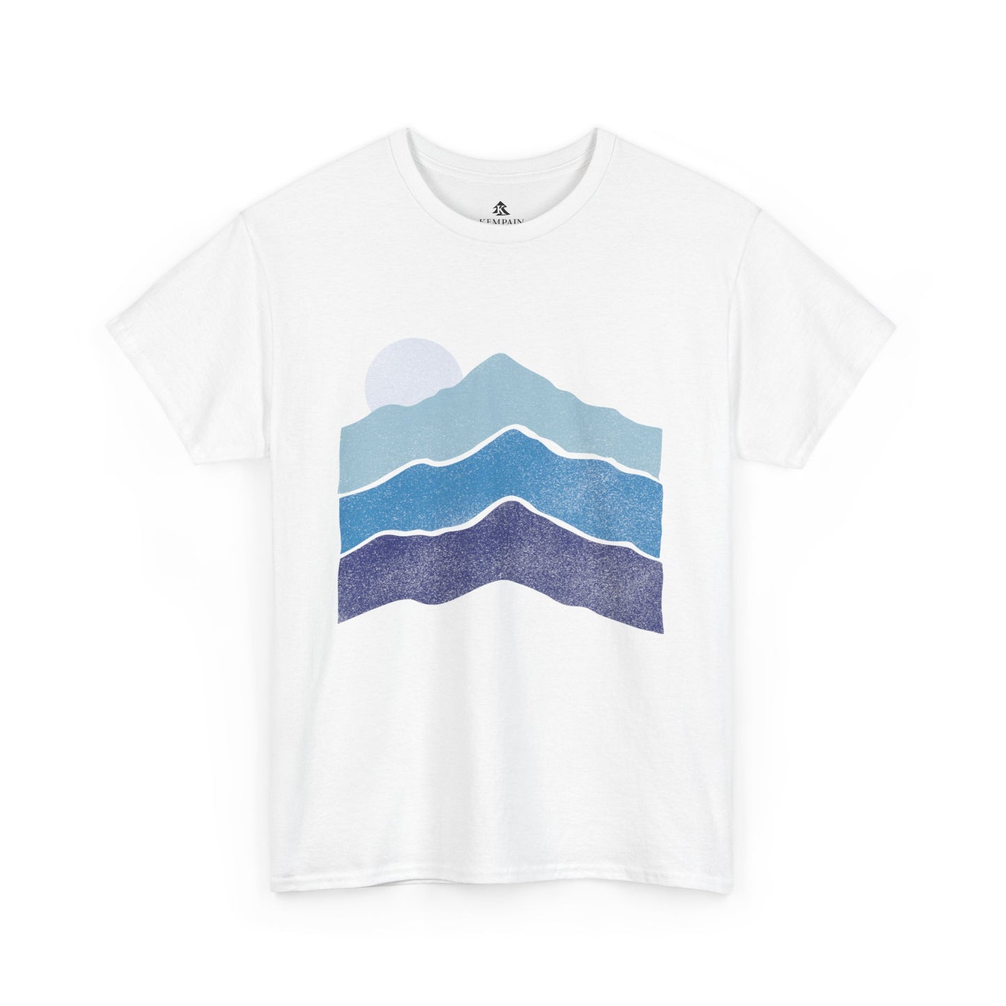 Blue Mountain Ridge Fade T-Shirt laid flat on white background, front view, in whte.
