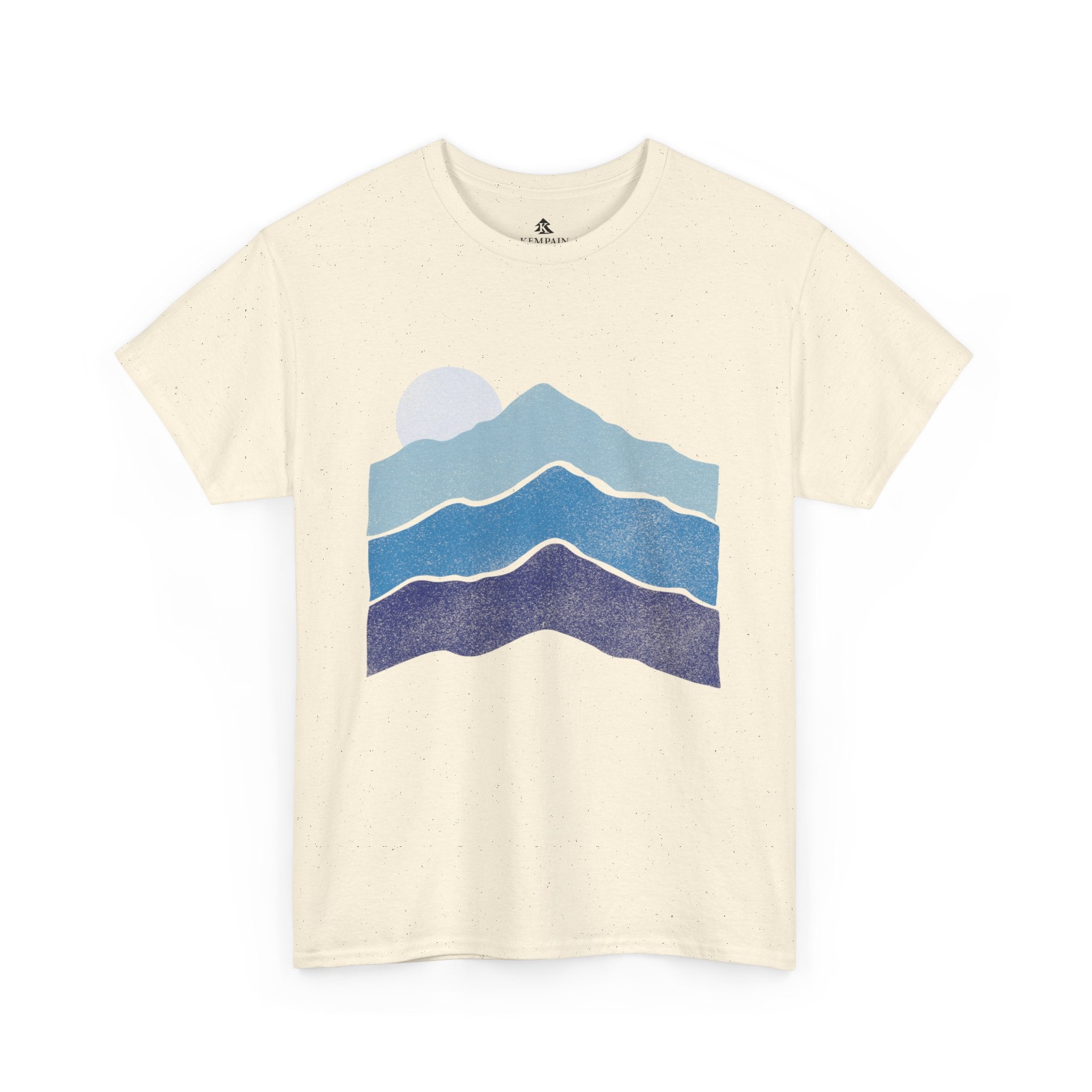 Blue Mountain Ridge Fade T-Shirt laid flat on white background, front view, in natural color.