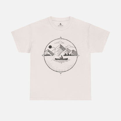 Canoe Fishing T-Shirt in ice grey on a white background, showcasing a peaceful fishing and nature-inspired design for those who love the water.