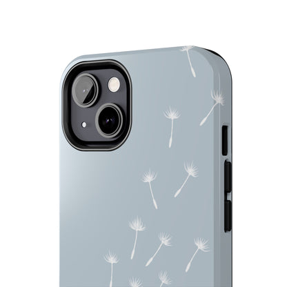 Close-up front of Dandelion Phone Case displayed on a white background, highlighting its artistic and elegant design