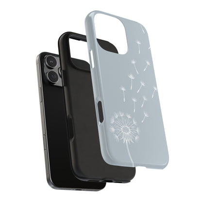 Dandelion Phone Case in an exploded view, showcasing its durable rubber liner and sturdy outer shell for enhanced protection.