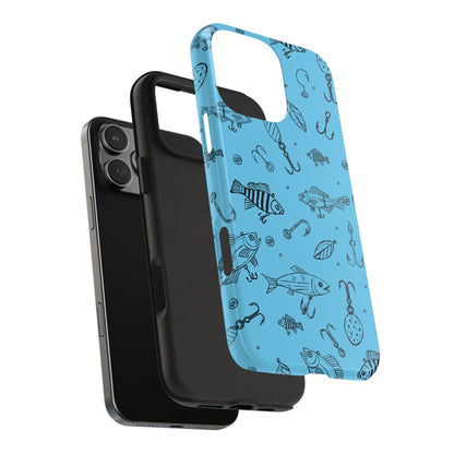 Fish Lure Phone Case in an exploded view, showcasing the durable rubber liner and tough outer shell for superior protection by Kempain Family Outfitters.
