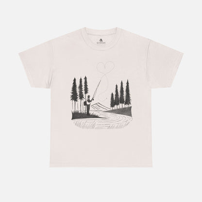 Fly Fishing T-Shirt in ice grey on a white background, designed for fishermen who love nature and adventure.