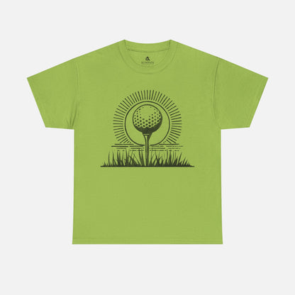Geometric Golf Ball T-Shirt in green on a white background, designed for golfers who love sporty and stylish apparel.