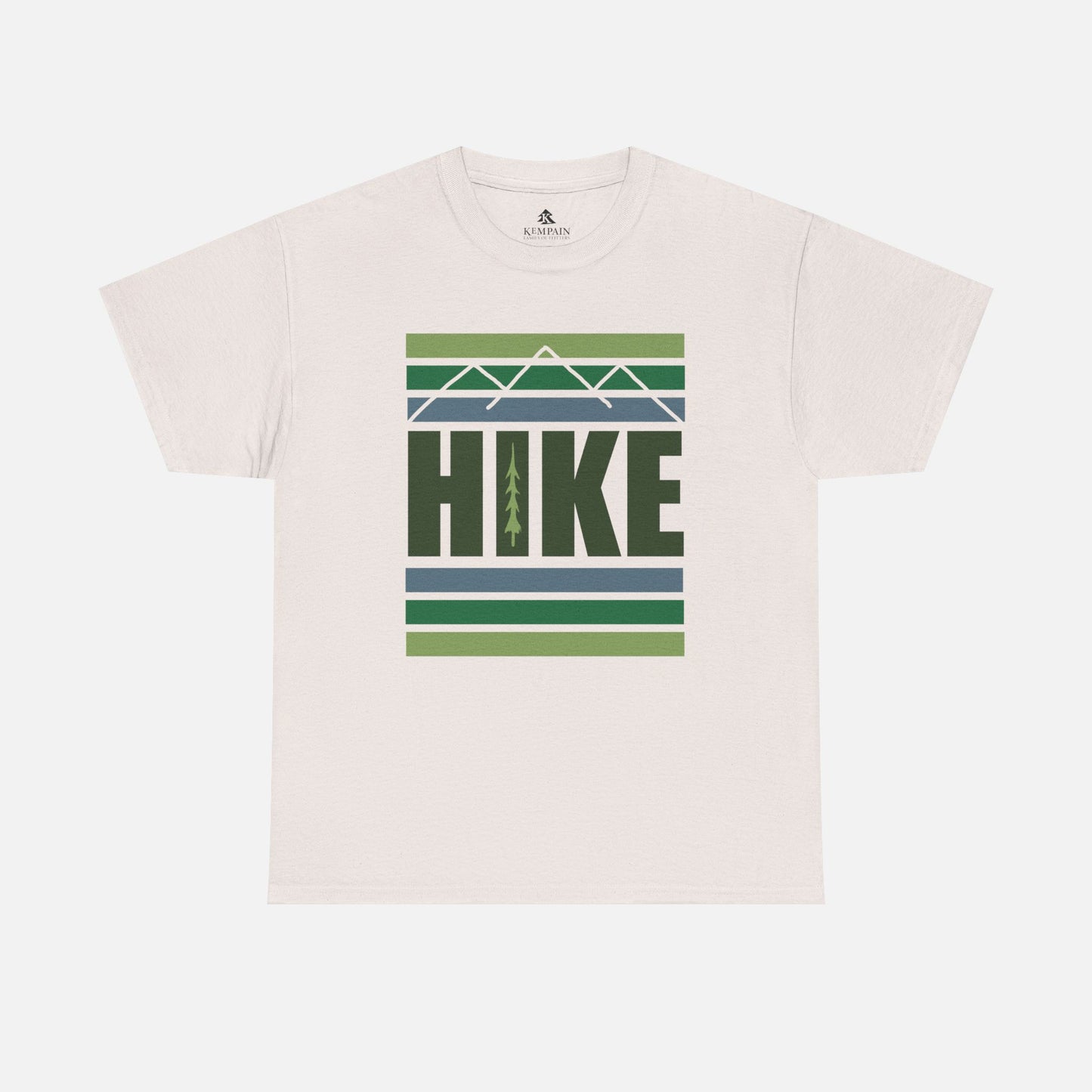 Ice gray Hike Mountain Graphic T-Shirt front view on a white background, featuring a bold mountain and tree design, perfect for hikers and outdoor enthusiasts.