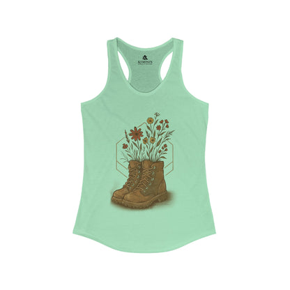 Solid Mint Hiking Boots and Wildflowers Tank Top displayed on white background —perfect for outdoor lovers.