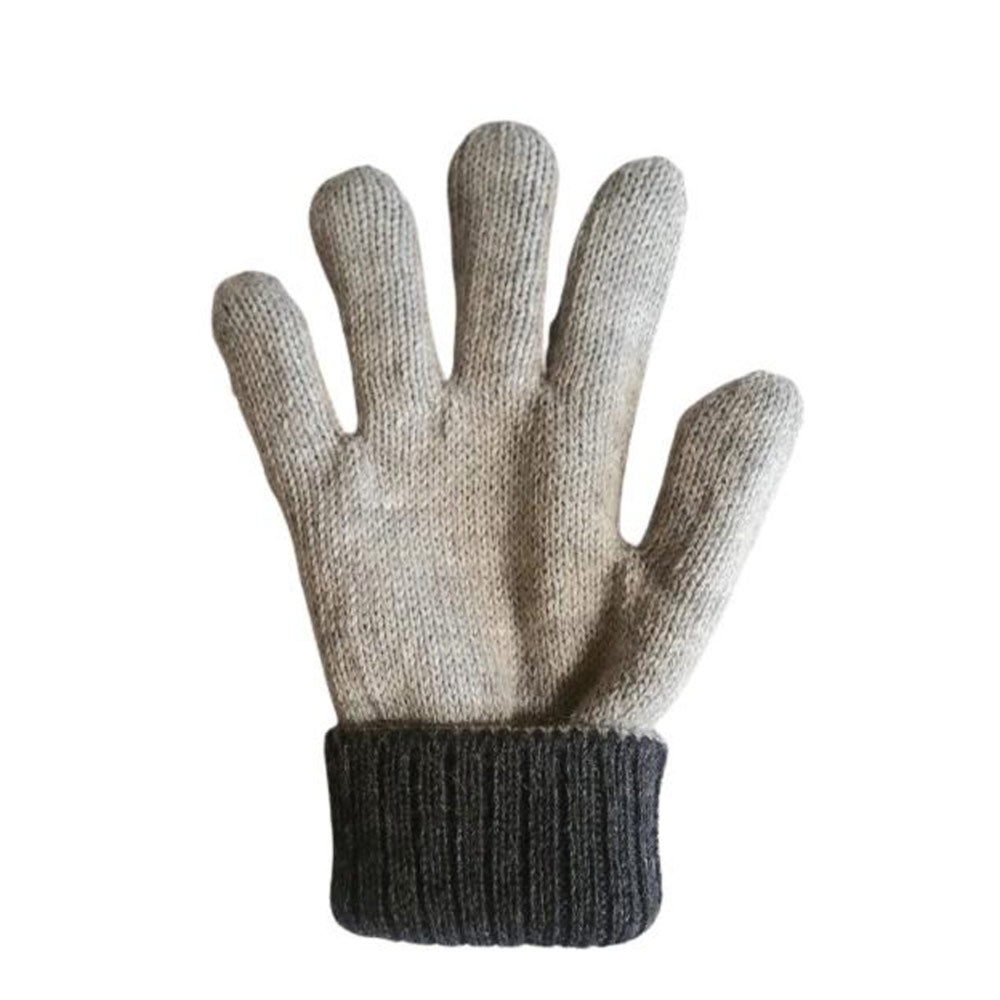 A single knit alpaca glove shown flat against a plain white background.