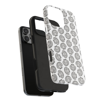 Exploded view of Irish Flat Scallop Shell Phone Case showing the tough outer shell and inner rubber liner for dual-layer protection.